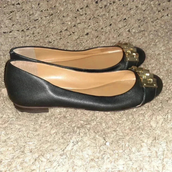 BANANA REPUBLIC-Black Leather-Gold Decor Ballet - Picture 4 of 7